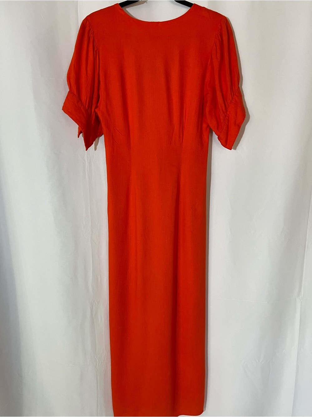 Free People Women's Tie Front V-Neck Bright Orange Linen Blend MIDI Dress Boho M - Picture 6 of 12